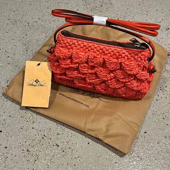 PATRICIA NASH BACOLI RAFIA CROSSBODY BAG BRIGHT CORAL NEW WITH TAGS AND DUST BAG